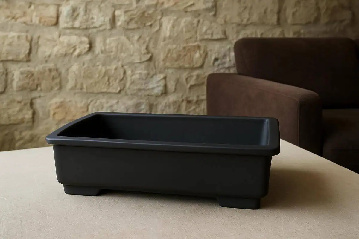 Bac en grès émaillé noir mat pour érable du Japon et bonsaï d'extérieur, pot minimaliste jardin zen