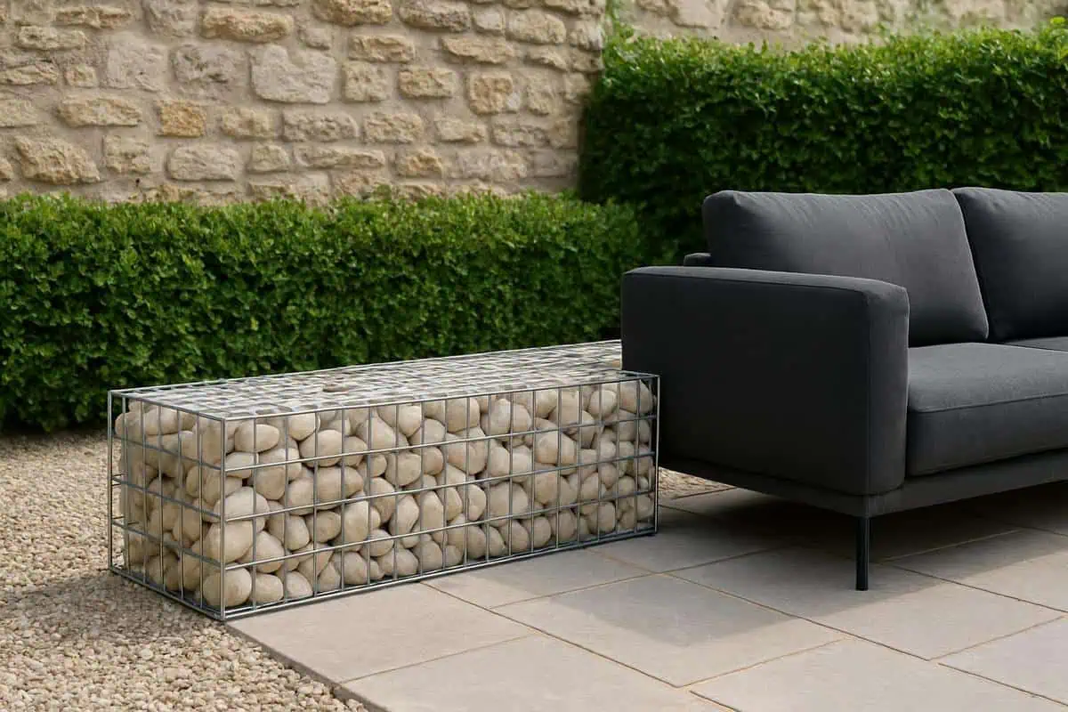 Bordures pierre et gabions remplis de galets pour délimiter espace jardin zen minéral