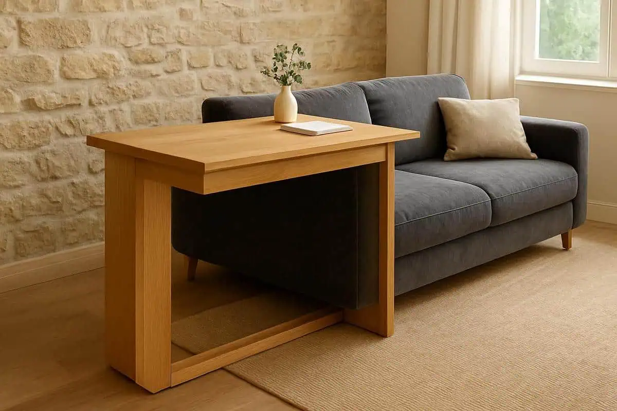 Bureau console coulissant AM.PM Alexiane en chene avec plateau extensible pour amenager un petit bureau dans le salon, meuble deux-en-un multifonction