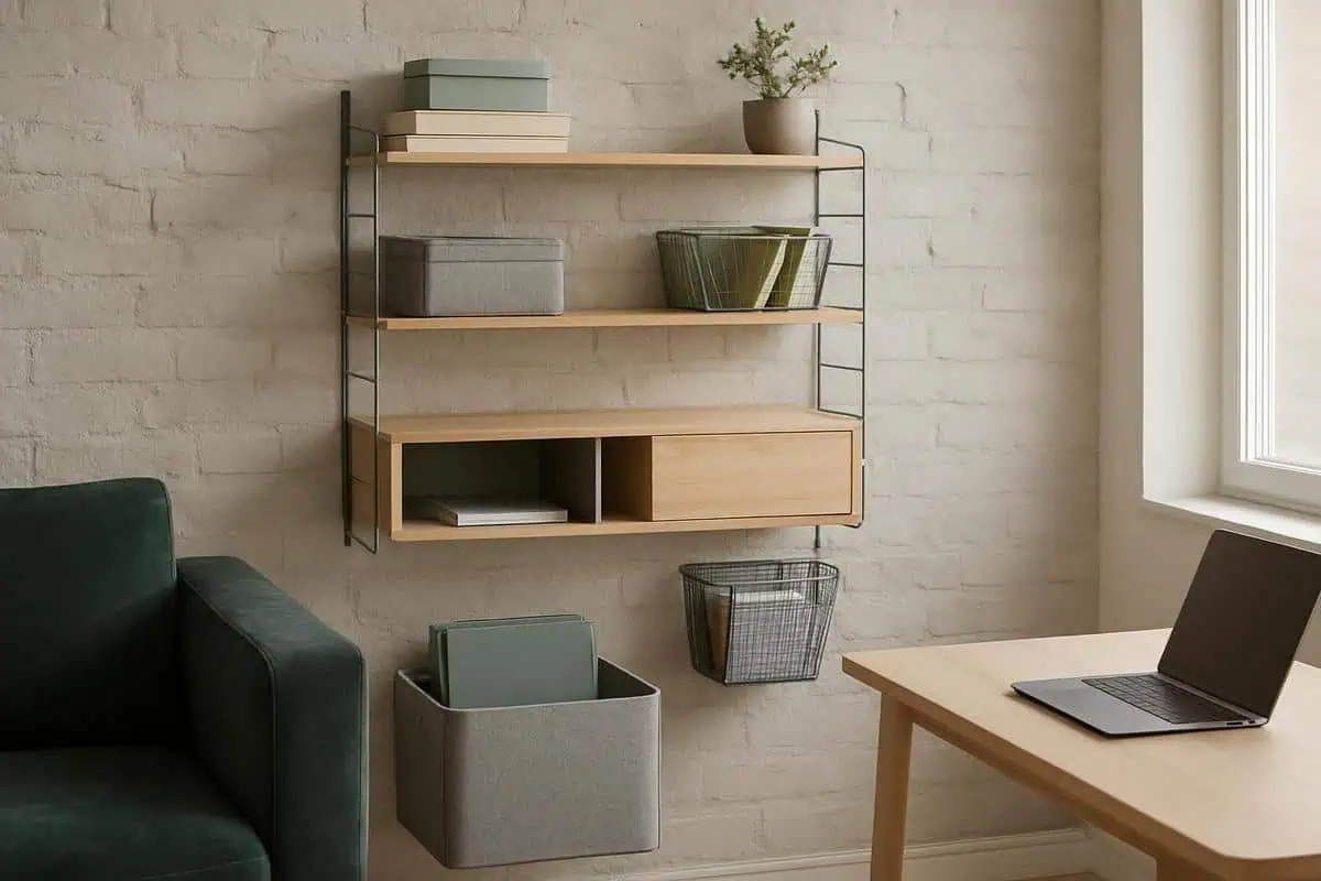 Caisson mural Eket Ikea 35cm profondeur terracotta vert sauge rangement integre bureau compact