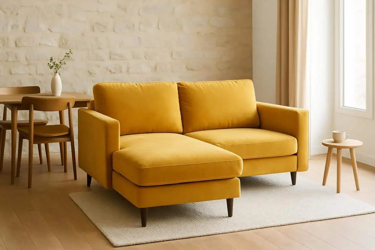 Canape deux places 150cm meridienne integree petit salon salle a manger 20m2 espace compact circulation