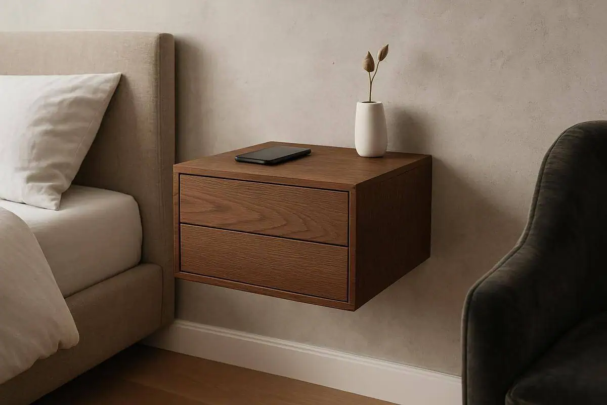 Chevets suspendus design avec tiroirs et prises USB pour chambre adulte, mobilier epure et fonctionnel