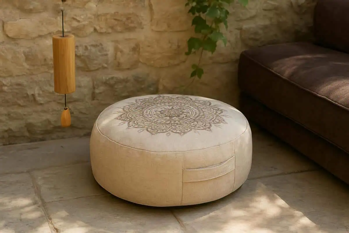 Zafu coussins de méditation en lin naturel et tapis d'extérieur en polypropylène pour coin de relaxation zen, accessoires de méditation outdoor