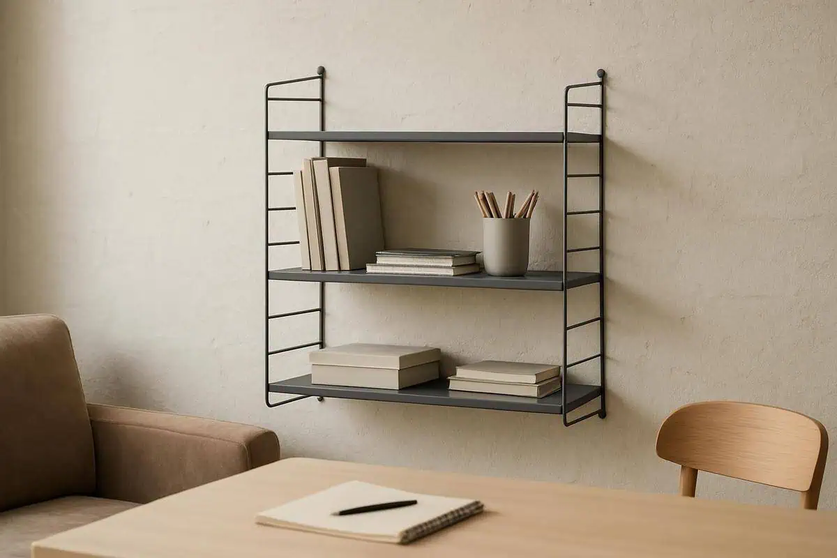 Étagères murales String Pocket en acier laqué gris, rangement vertical 15 cm pour bureau modulable