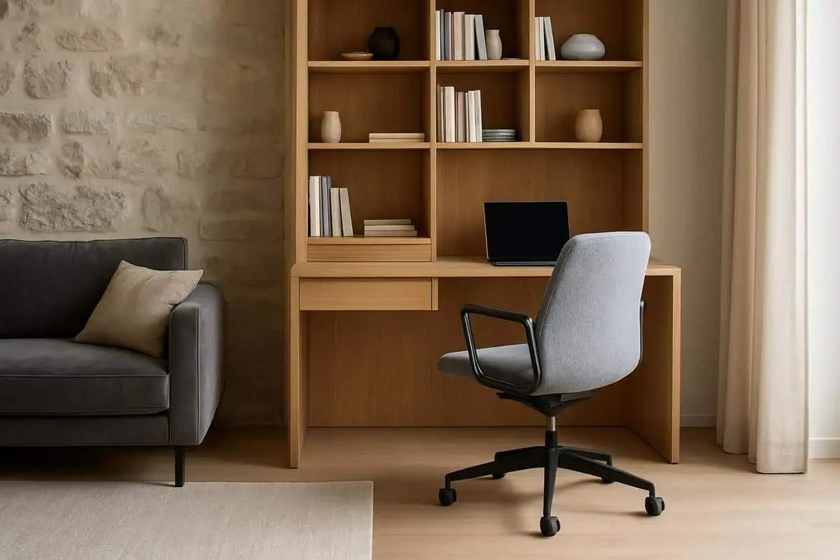 Fauteuil de bureau Vitra Pacific Chair en tissu gris chine pour petit bureau salon, siege confortable design contemporain aménagement