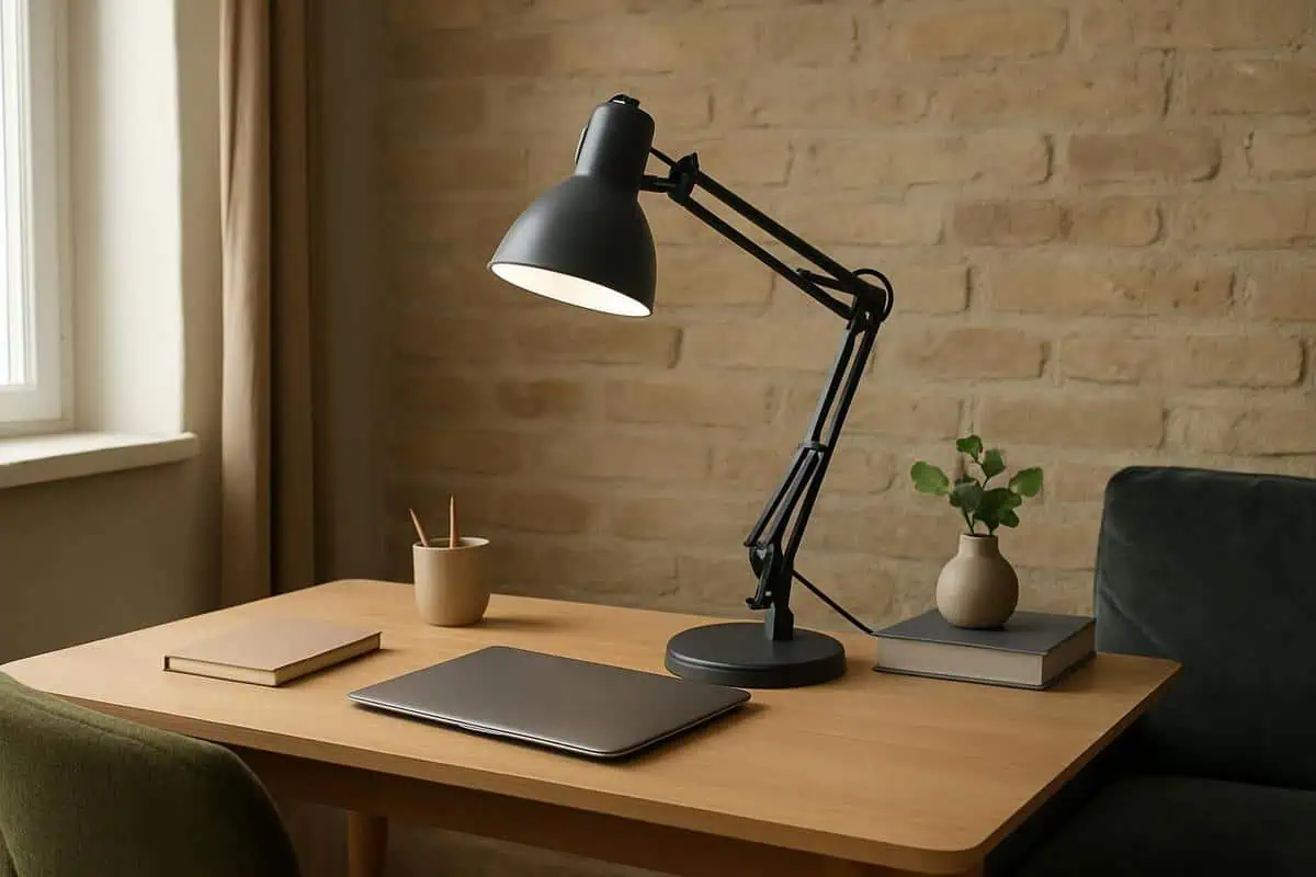 Lampe de bureau a bras articule Tertial Ikea grise pour eclairage de coin bureau petit espace avec temperature couleur optimisee