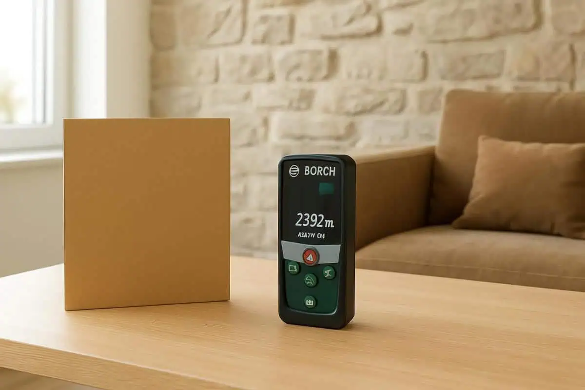 Mètre laser Bosch PLR 30C pour mesurer avec précision les dimensions du petit espace bureau et coin travail