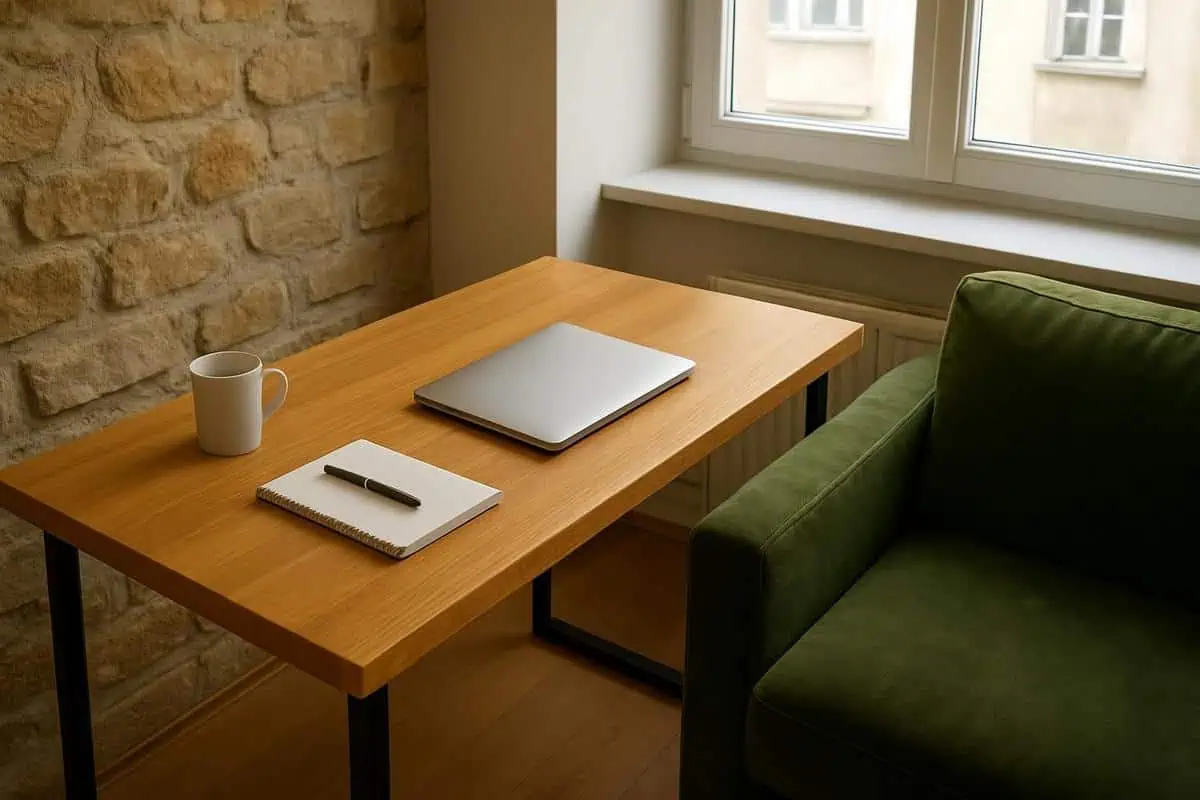 Plateau bureau chene massif lamelle-colle 100x50 cm 25 mm epaisseur teinte miel bureau sur-mesure petit espace