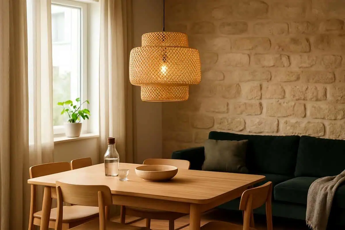 suspension rotin naturel Ikea SINNERLIG table à manger délimitation zone repas salon