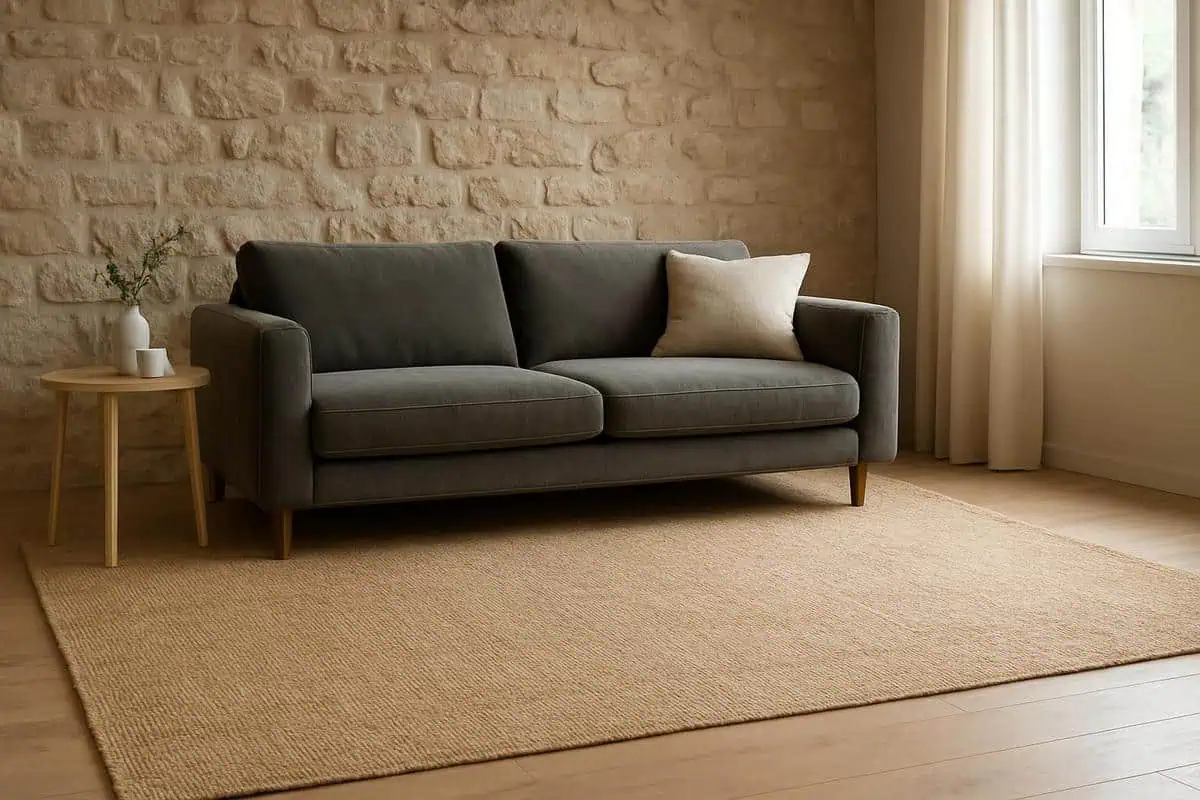 Grand tapis 200x300cm jute naturel salon salle a manger carre agencement zones 30m2