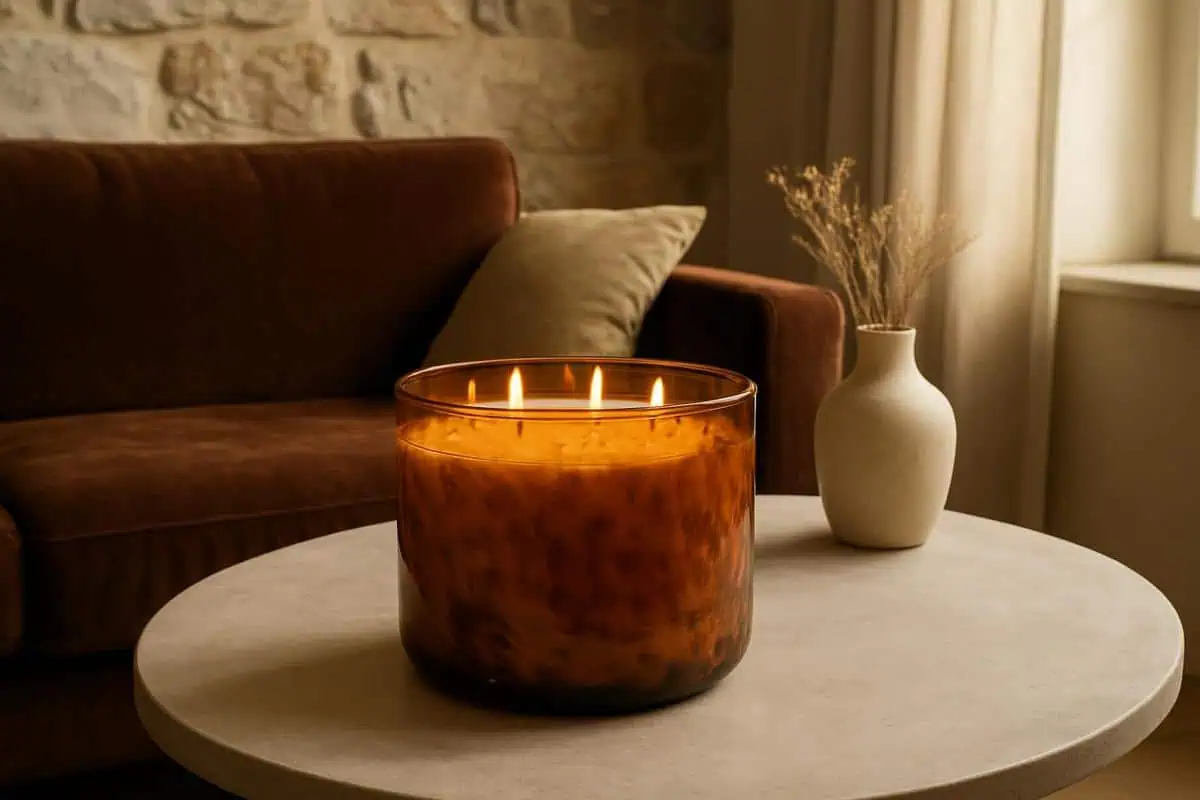 bougies parfumees grandes 600 grammes verre ambre ceramique deco salon ambiance chaleureuse cocooning