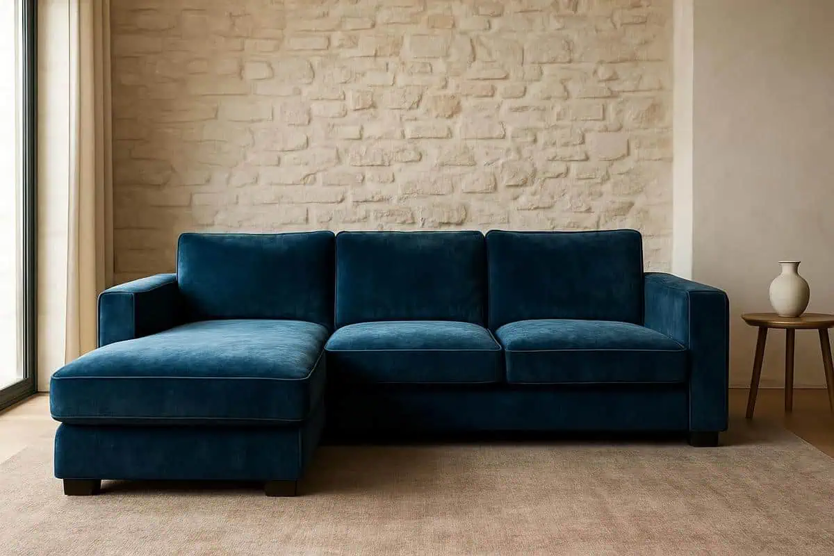 canapé d'angle velours tissu cuir revêtement design couleurs claires tons neutres