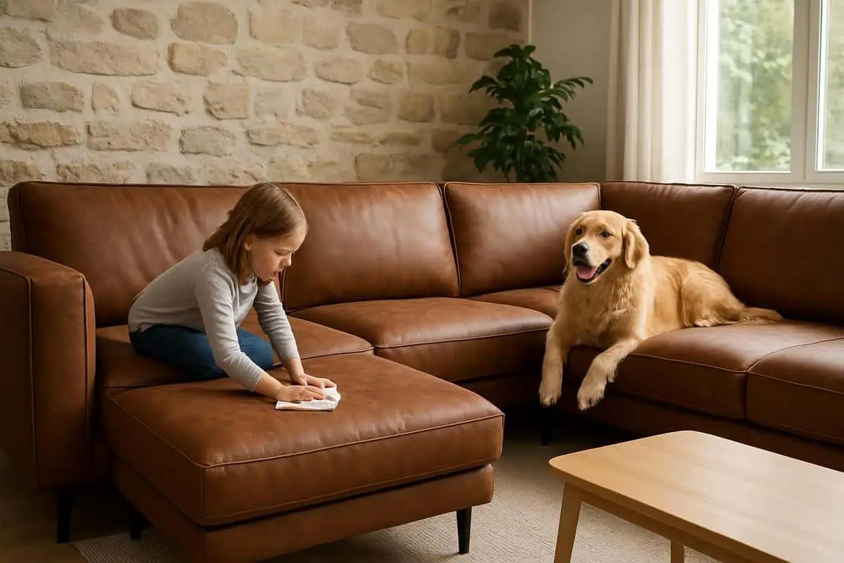 canapé angle cuir style industriel scandinave rétro cocooning matière durable intemporelle