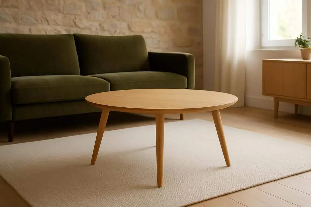 Table basse bois clair chene 90x60 cm salon scandinave pieds inclines