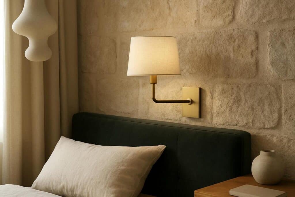 Appliques murales en laiton brossé avec abat-jour lin pour éclairage chambre adulte moderne