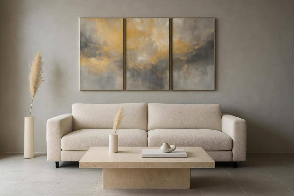 canapé idée déco murale sur carrelage gris salon épuré contemporain