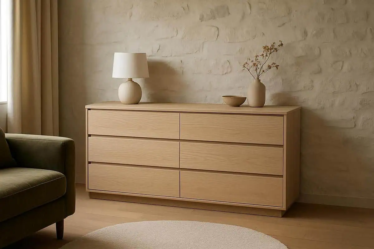 Commode basse frêne massif tiroirs push-to-open chambre japandy mobilier minimaliste