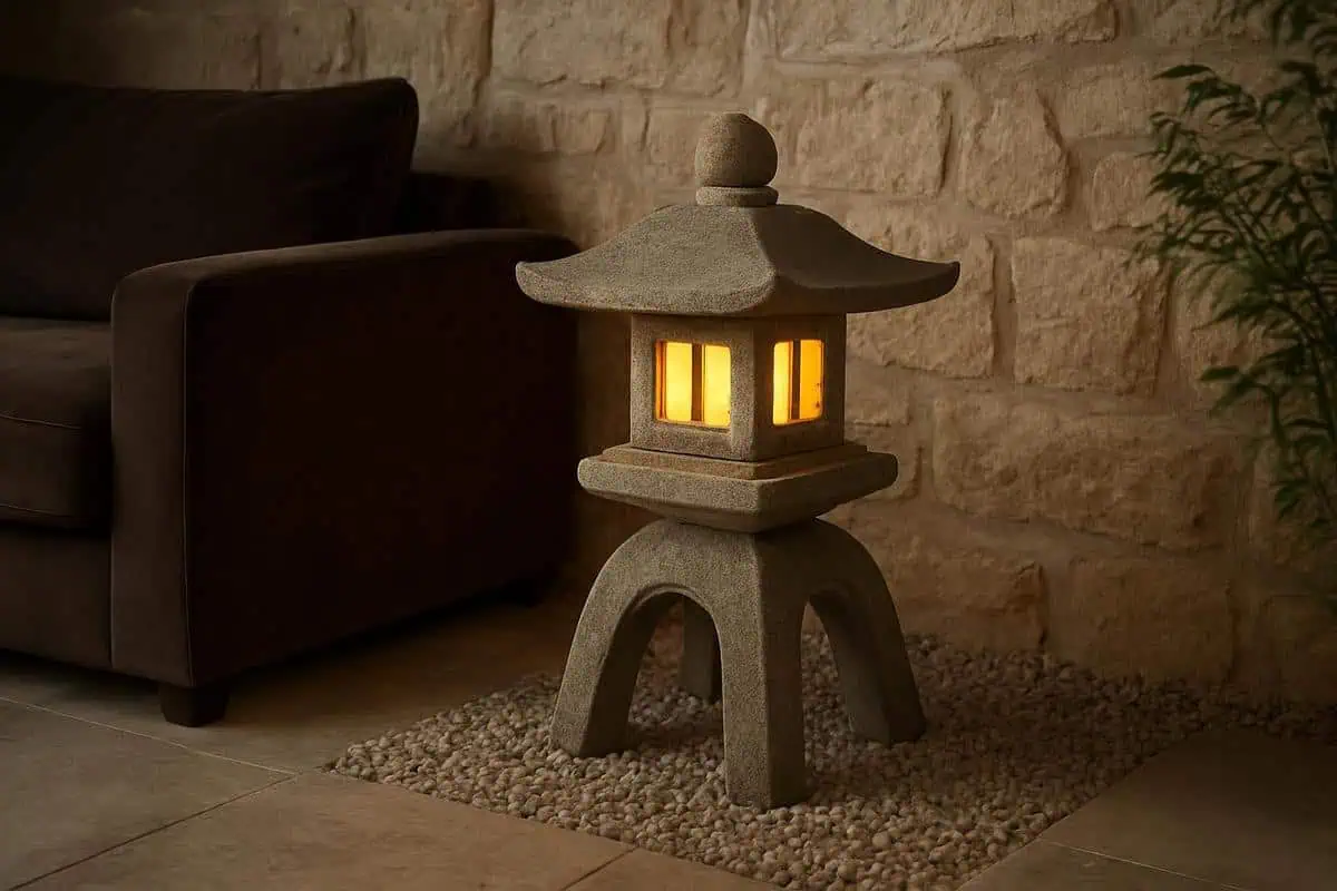 lanternes japonaises en pierre reconstituee avec led blanc chaud pour eclairage apaisant idee jardin zen