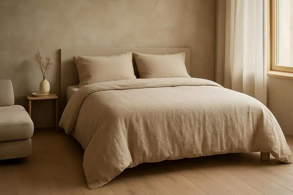 Linge de lit beige lin lavé gaze coton japonaise pour deco chambre japonaise moderne confort naturel