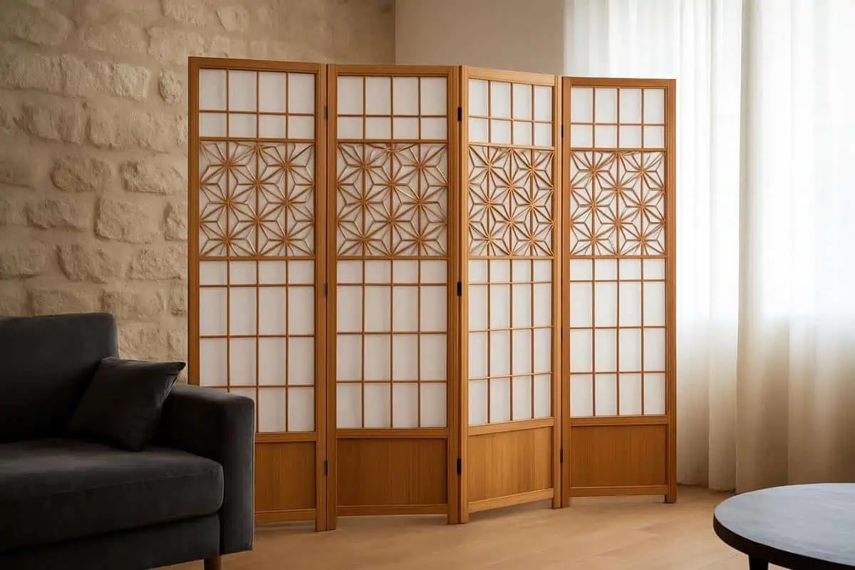 Paravent shoji traditionnel cadre chene naturel papier washi pour deco chambre japonaise contemporaine