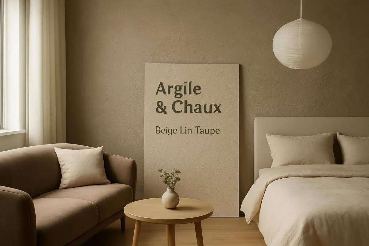 Peinture beige lin et marron taupe pour deco chambre japonaise moderne, couleurs neutres apaisantes