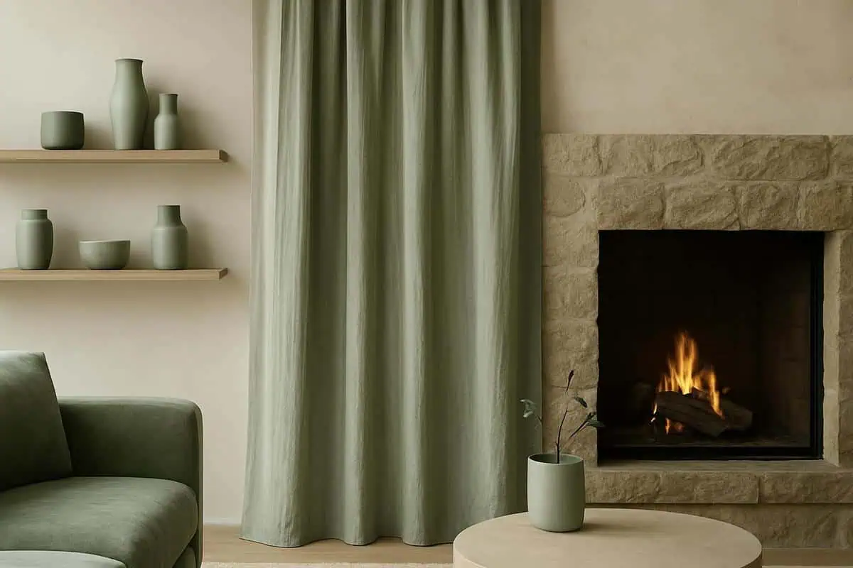 rideaux coton lave vert sauge amande AM.PM 135x280cm deco salon cheminee