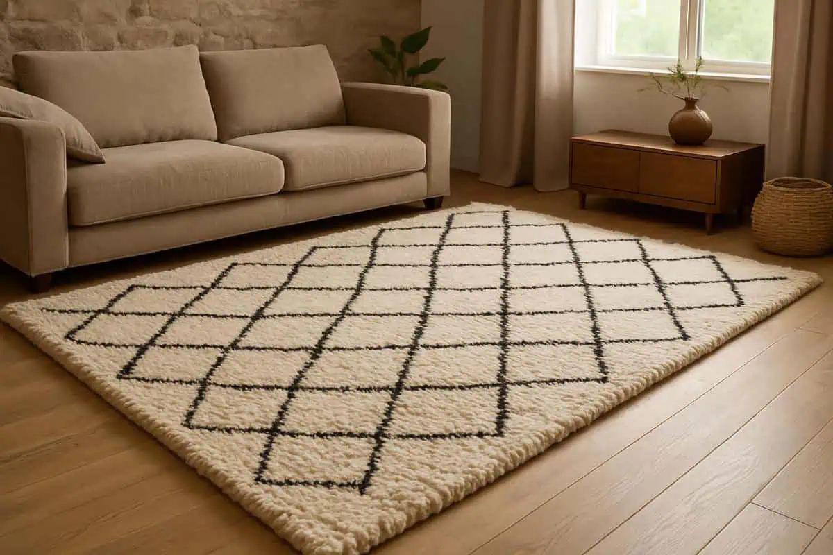 Tapis épais berbère en laine vierge 200x300 cm pour décoration salon cocooning