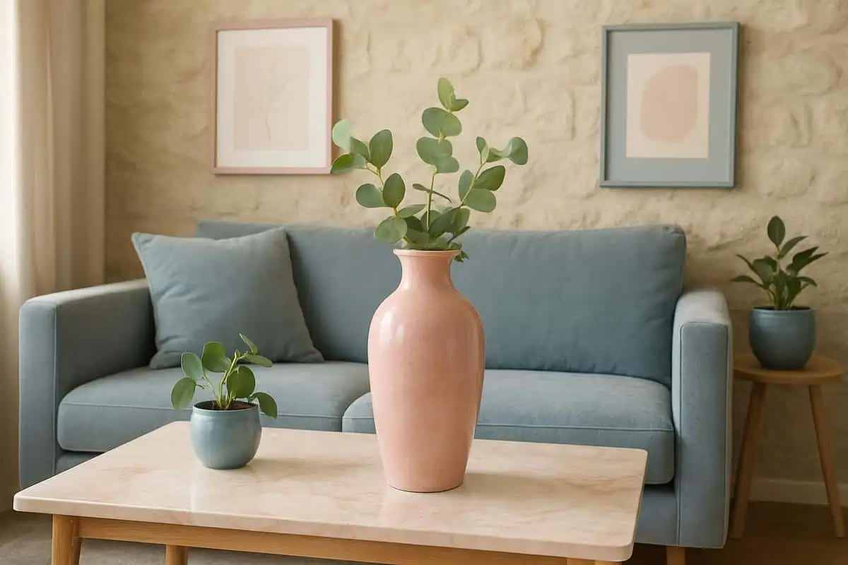 Vases en ceramique artisanale rose poudre bleu doux pour palette couleurs cosy decoration salon cocooning