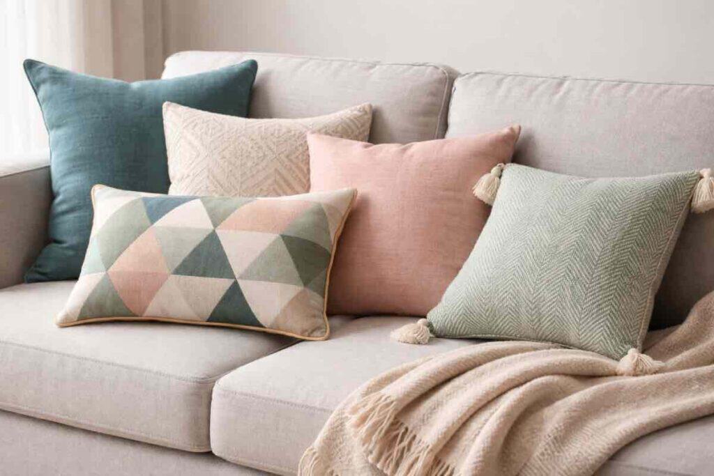 idee coussin avec canapé gris clair